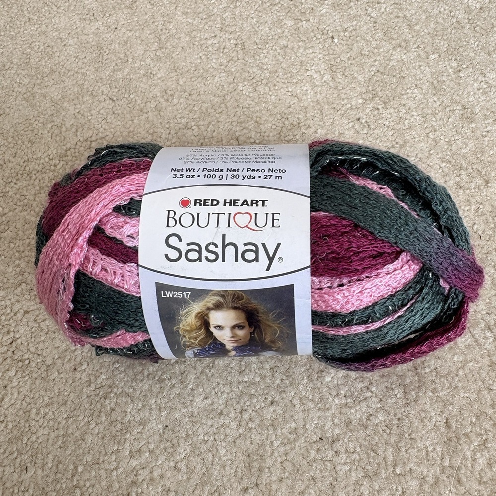 Red Heart Boutique Sashay Metallic Pink Burgundy Ballet 3.5 oz 100‎ G Yarn
